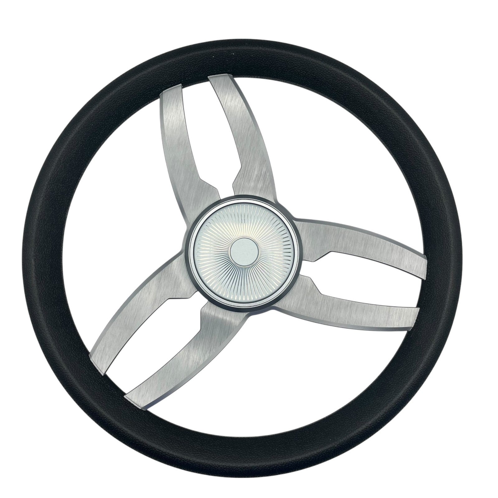 Cabrio Boat Steering Wheel Gray Brushed Alum Spoke | Starburst Center Cap