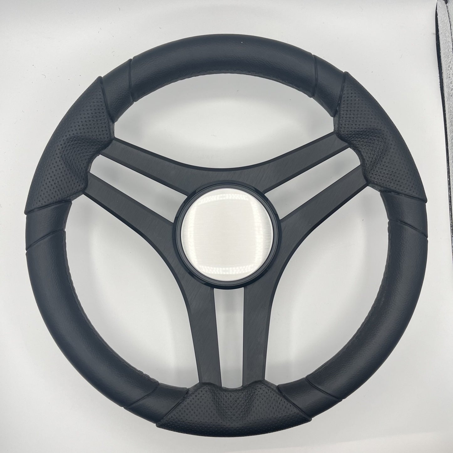 Molinara Marine Steering Wheel Black Brushed Alum Spokes | Plain Brushed