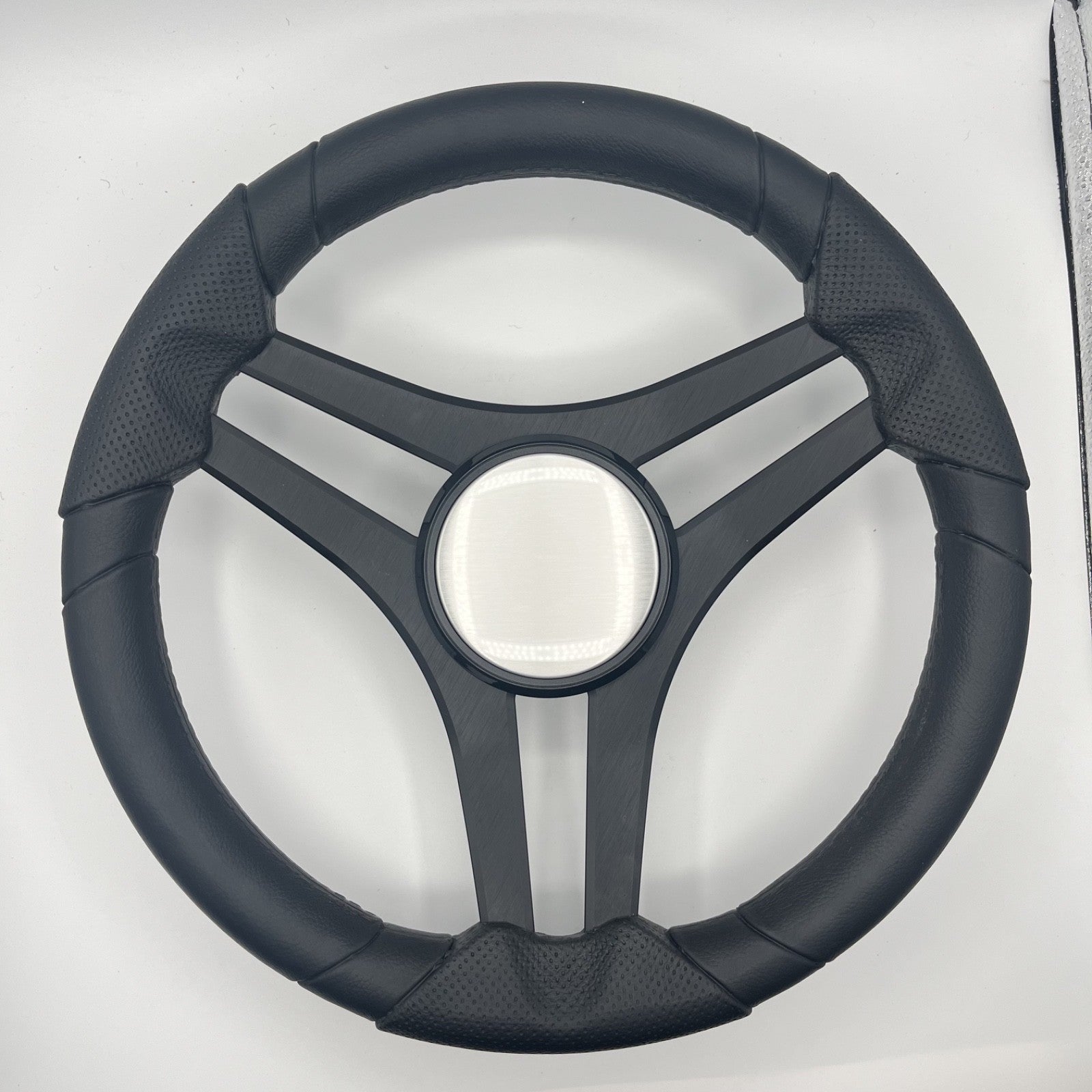Molinara Marine Steering Wheel Black Brushed Alum Spokes | Plain Brushed