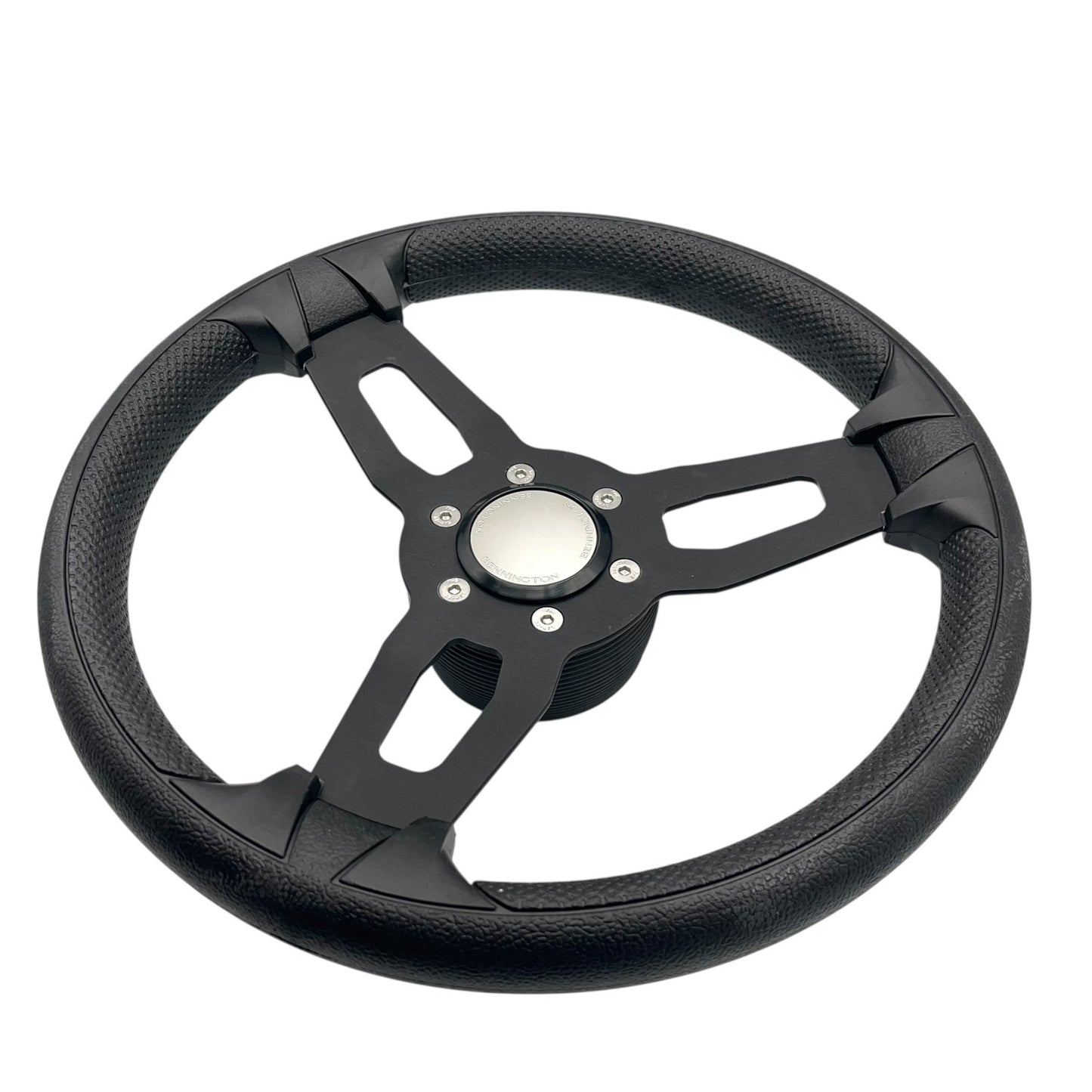 Model 15 Marine Steering Wheel Black Brushed Aluminum Spokes | Bennington