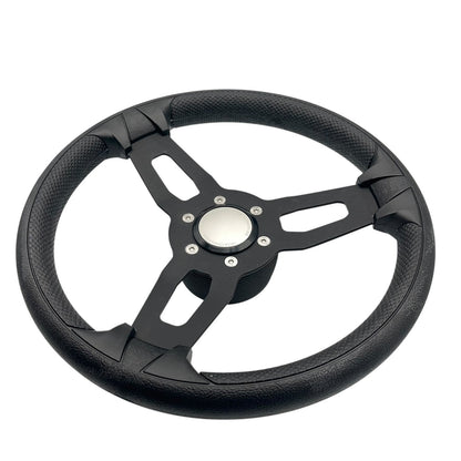 Model 15 Marine Steering Wheel Black Brushed Aluminum Spokes | Bennington