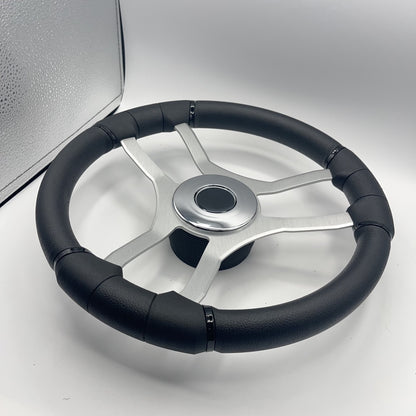 Malera Boat Steering Wheel Brushed Aluminum Spokes | Chrome-style Dome