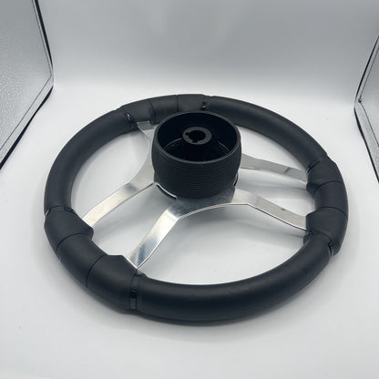 Malera Boat Steering Wheel Chrome Spokes | Lowe Black Dome