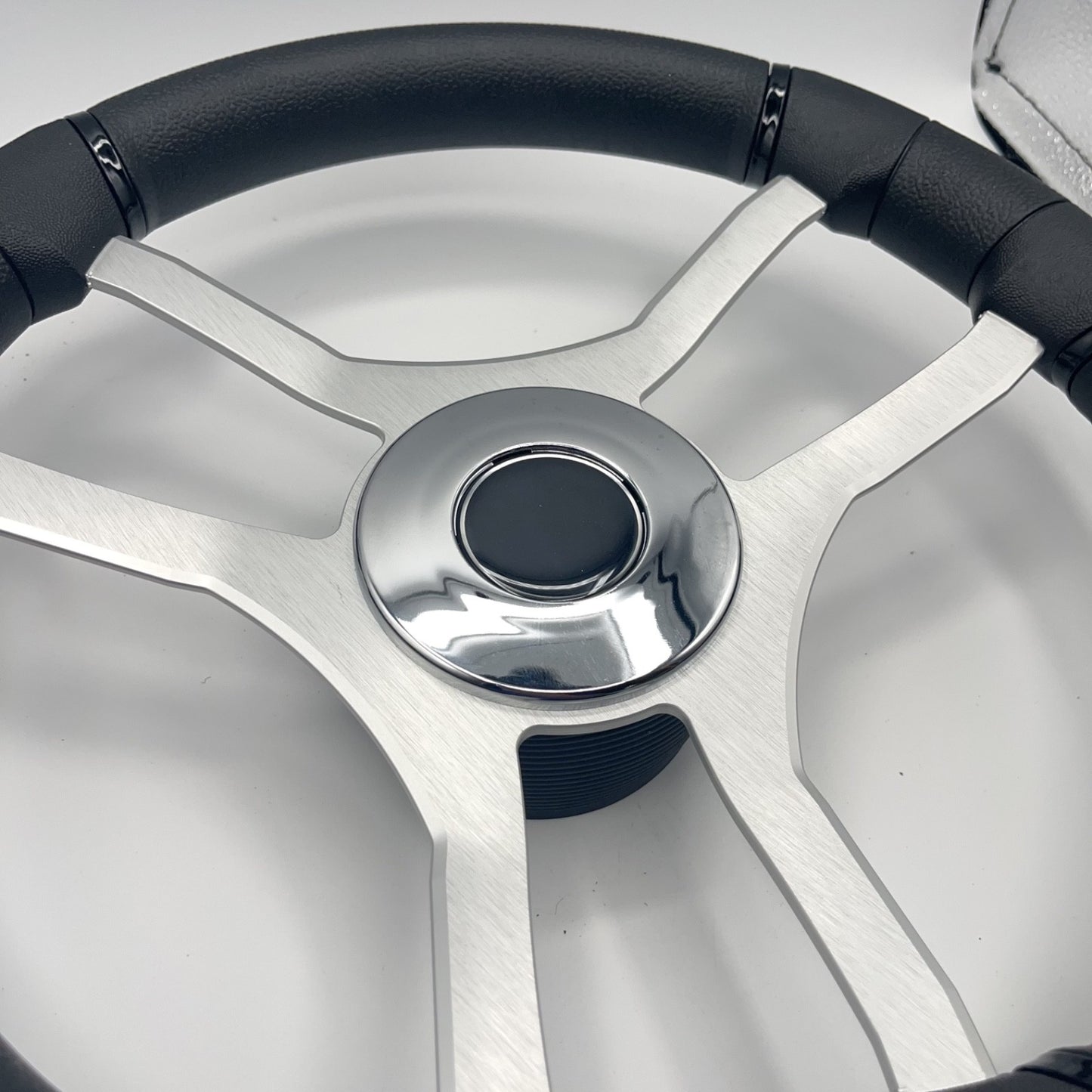 Malera Boat Steering Wheel Brushed Aluminum Spokes | Chrome-style Dome