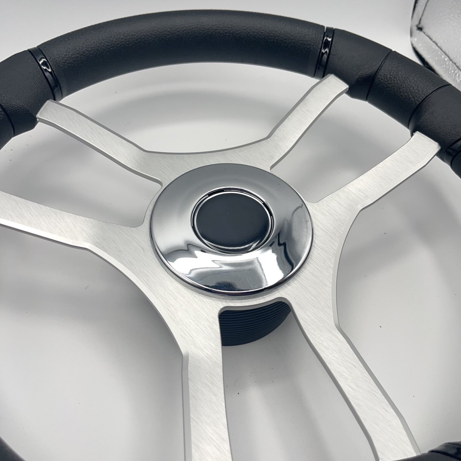 Malera Boat Steering Wheel Brushed Aluminum Spokes | Chrome-style Dome