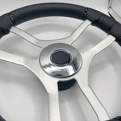 Malera Boat Steering Wheel Brushed Aluminum Spokes | Chrome-style Dome