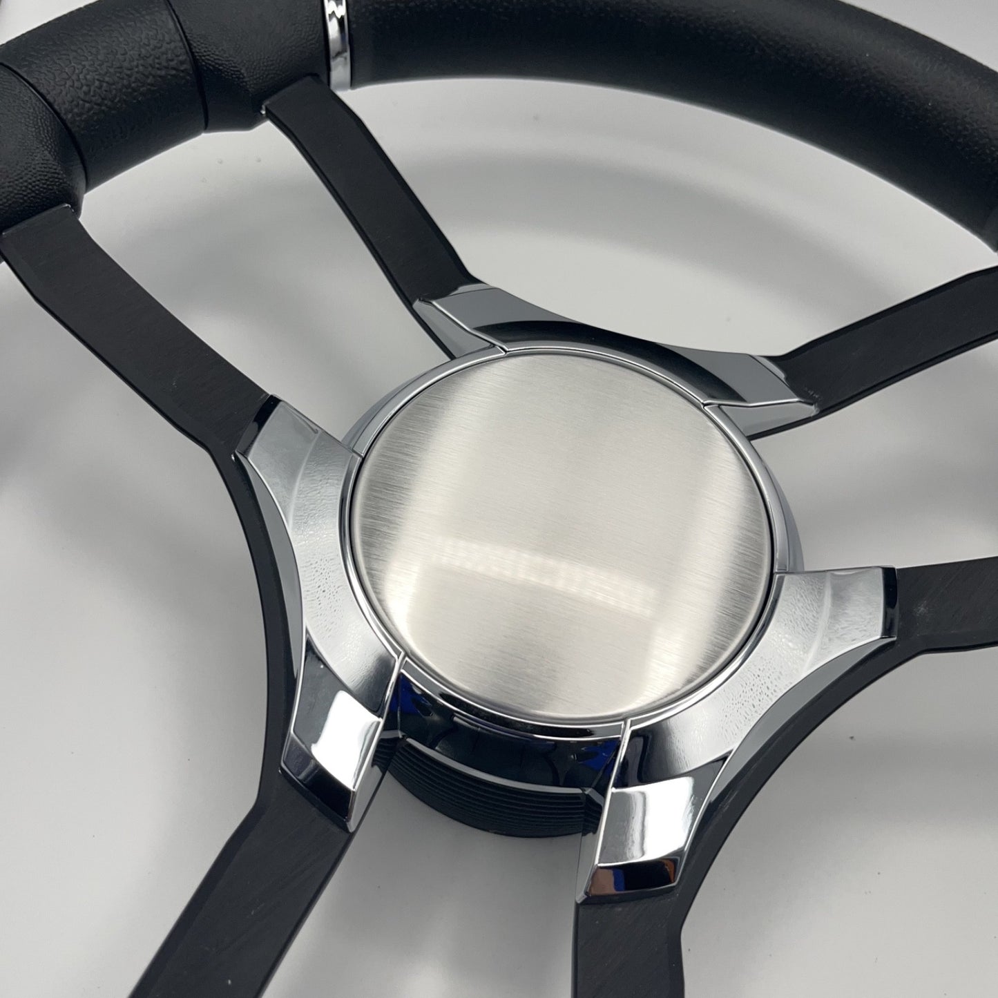 Malera Boat Steering Wheel Black Aluminum Spokes | Chrome Plain