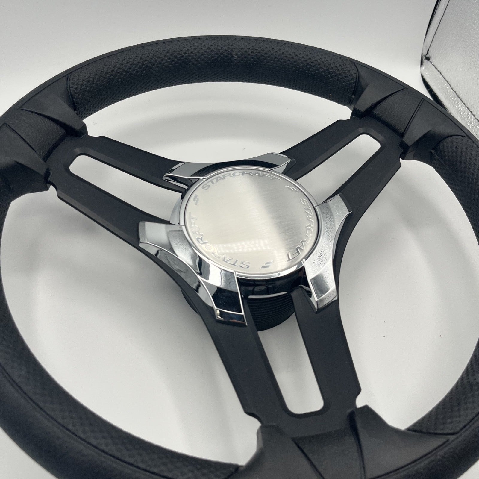 Gussi Italia Marine Steering Wheel Black Brush Metal Spokes | Starcraft
