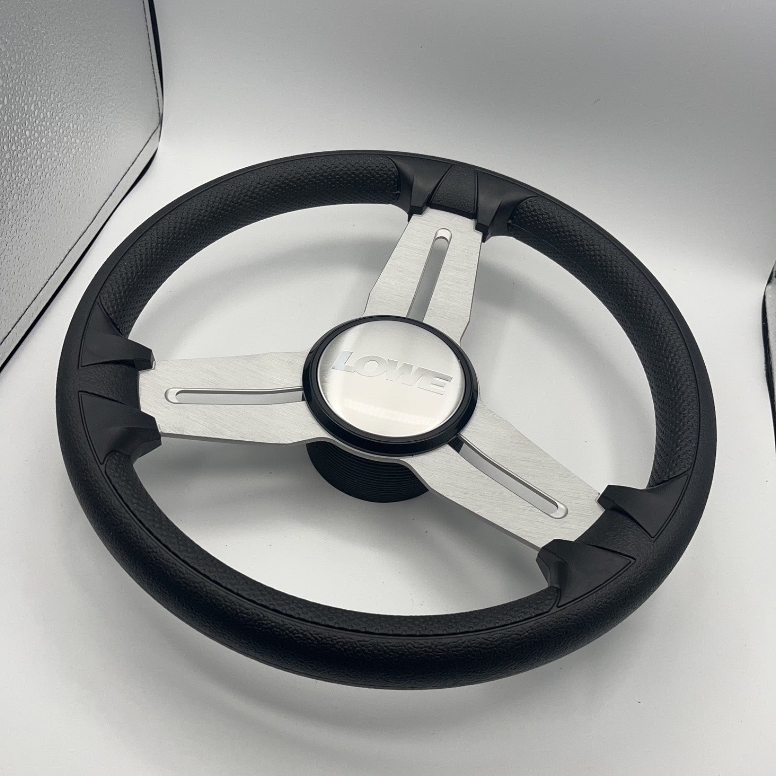 Model 15A Marine Steering Wheel Brushed Alum Spokes | Lowe Boats Cap
