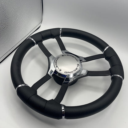 Malera Boat Steering Wheel Black Aluminum Spokes | Chrome-Style Legend Logo