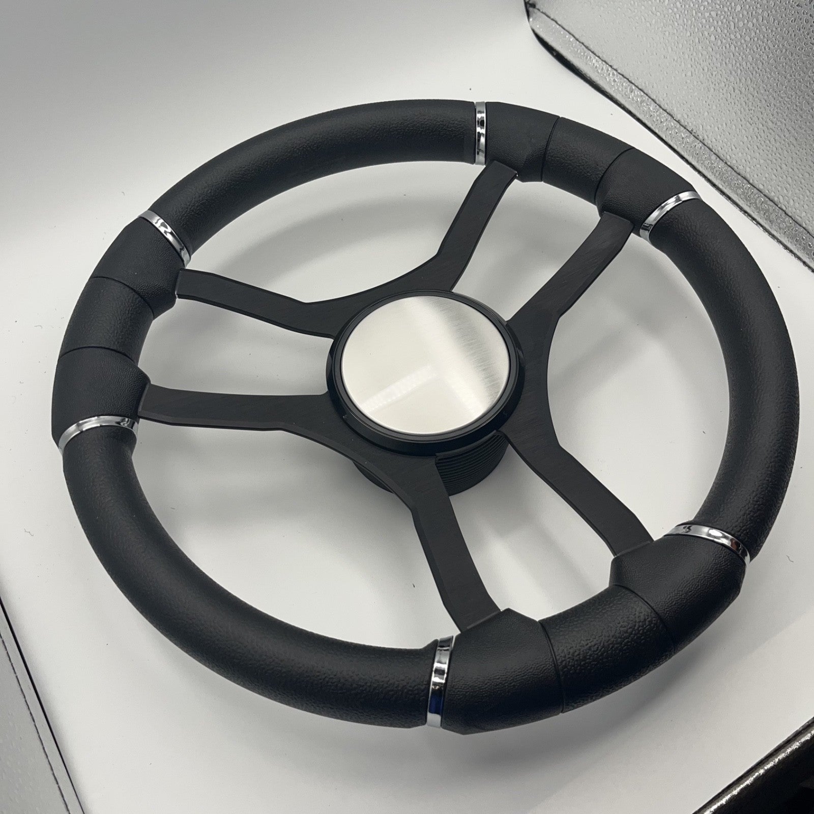 Malera Boat Steering Wheel Black Aluminum Spokes - Plain