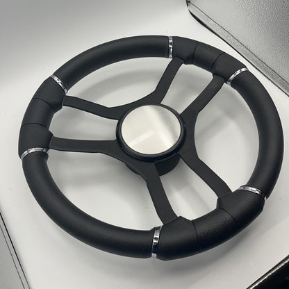 Malera Boat Steering Wheel Black Aluminum Spokes - Plain