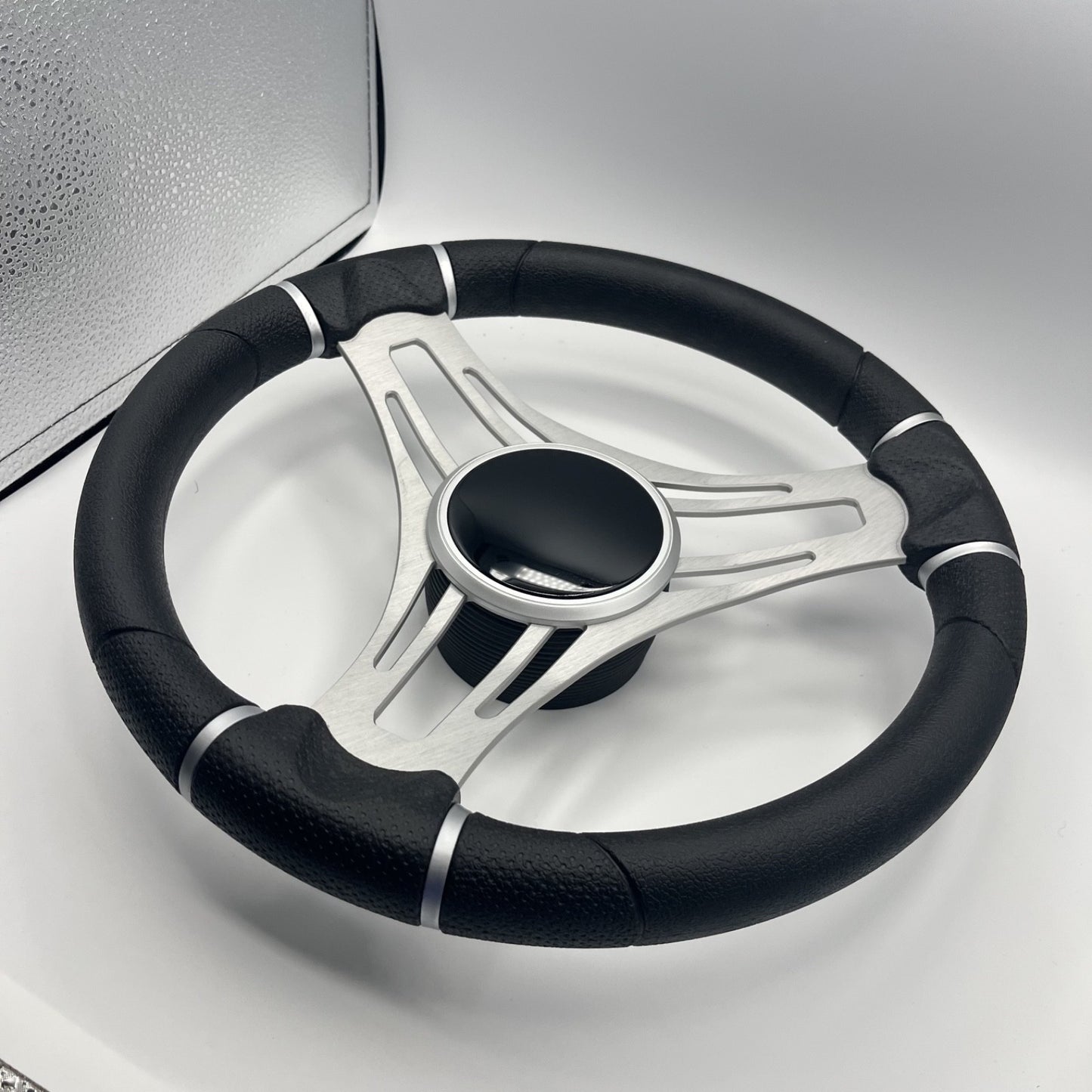 Gussi Italia Boat Steering Wheel Brushed Aluminum Spoke | Black Dome