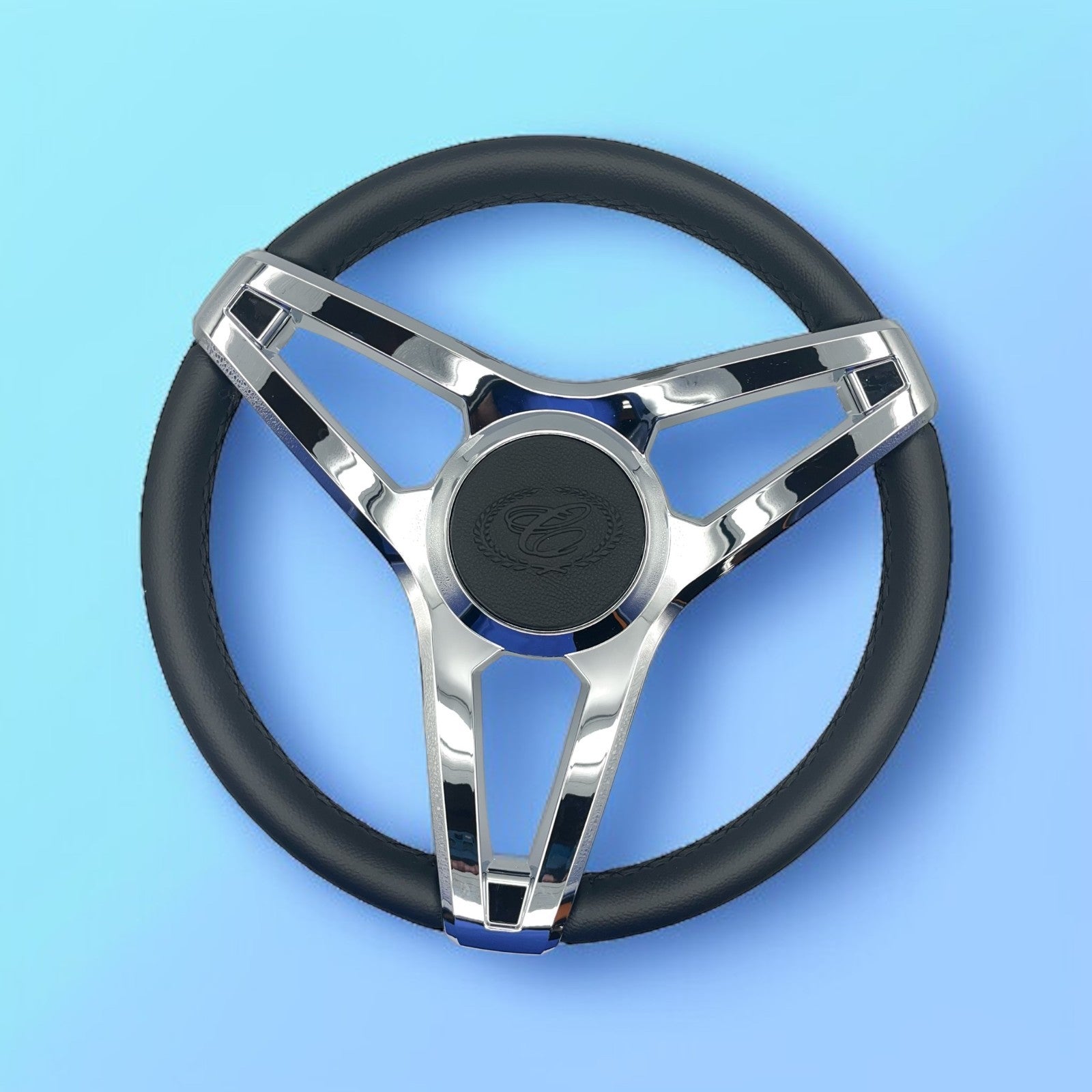 Cobalt Boat Steering Wheel Plastic Spoke Leather Stitched Rim | Cobalt Logo