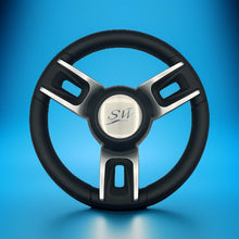 Gussi Italia Black Model 702 Steering Wheel with Keyed Hub | Blue Wave Cap