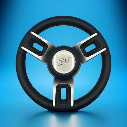 Gussi Italia Black Model 702 Steering Wheel with Keyed Hub | Blue Wave Cap