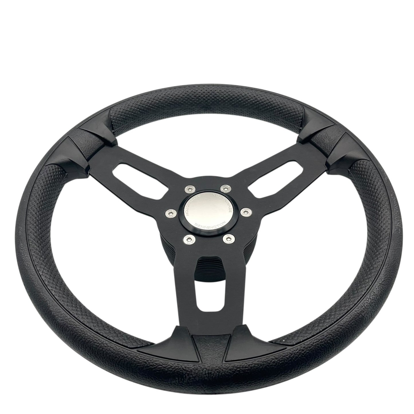 Model 15 Marine Steering Wheel Black Brushed Aluminum Spokes | Bennington