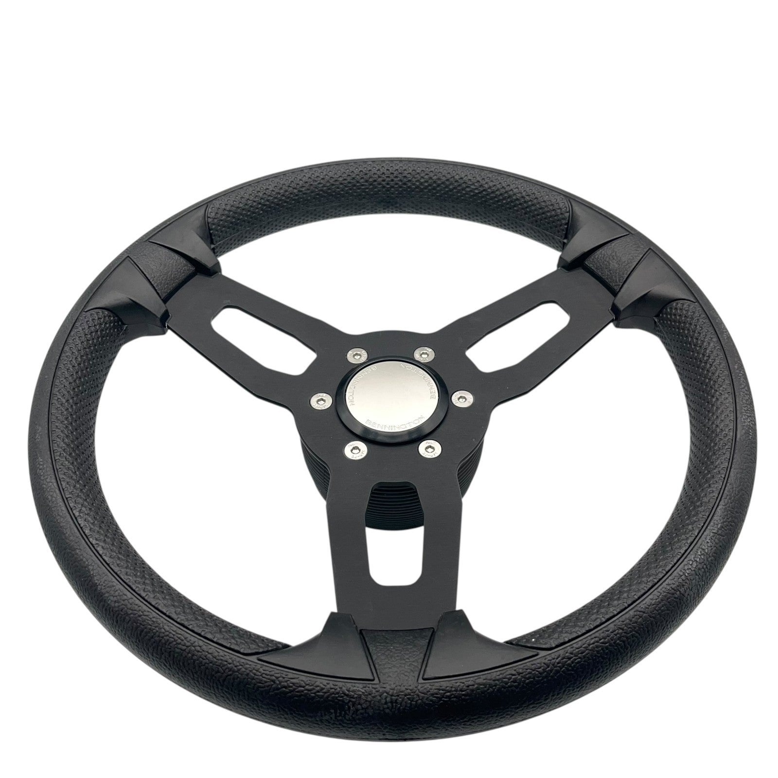 Model 15 Marine Steering Wheel Black Brushed Aluminum Spokes | Bennington
