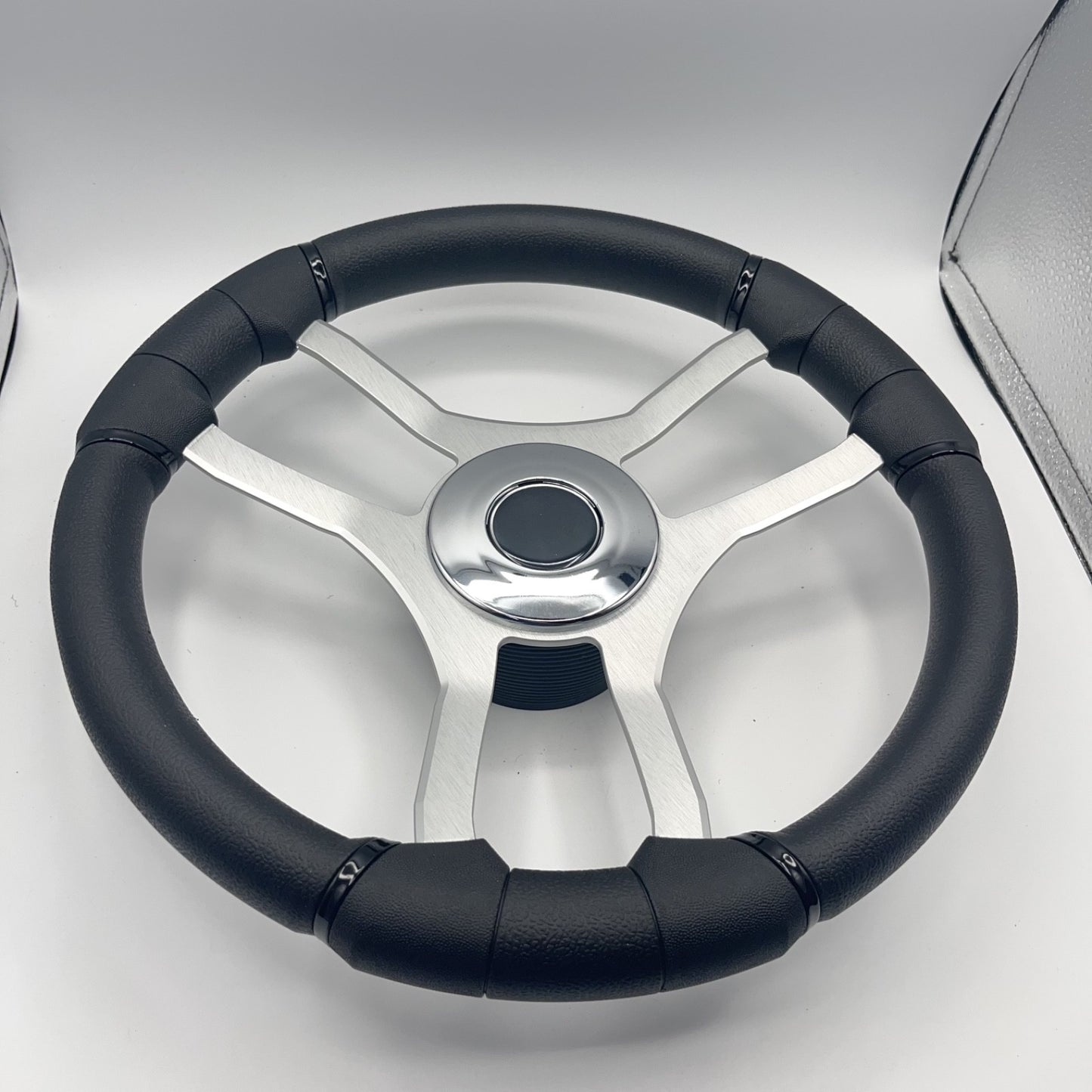 Malera Boat Steering Wheel Brushed Aluminum Spokes | Chrome-style Dome