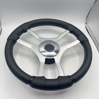 Malera Boat Steering Wheel Brushed Aluminum Spokes | Chrome-style Dome