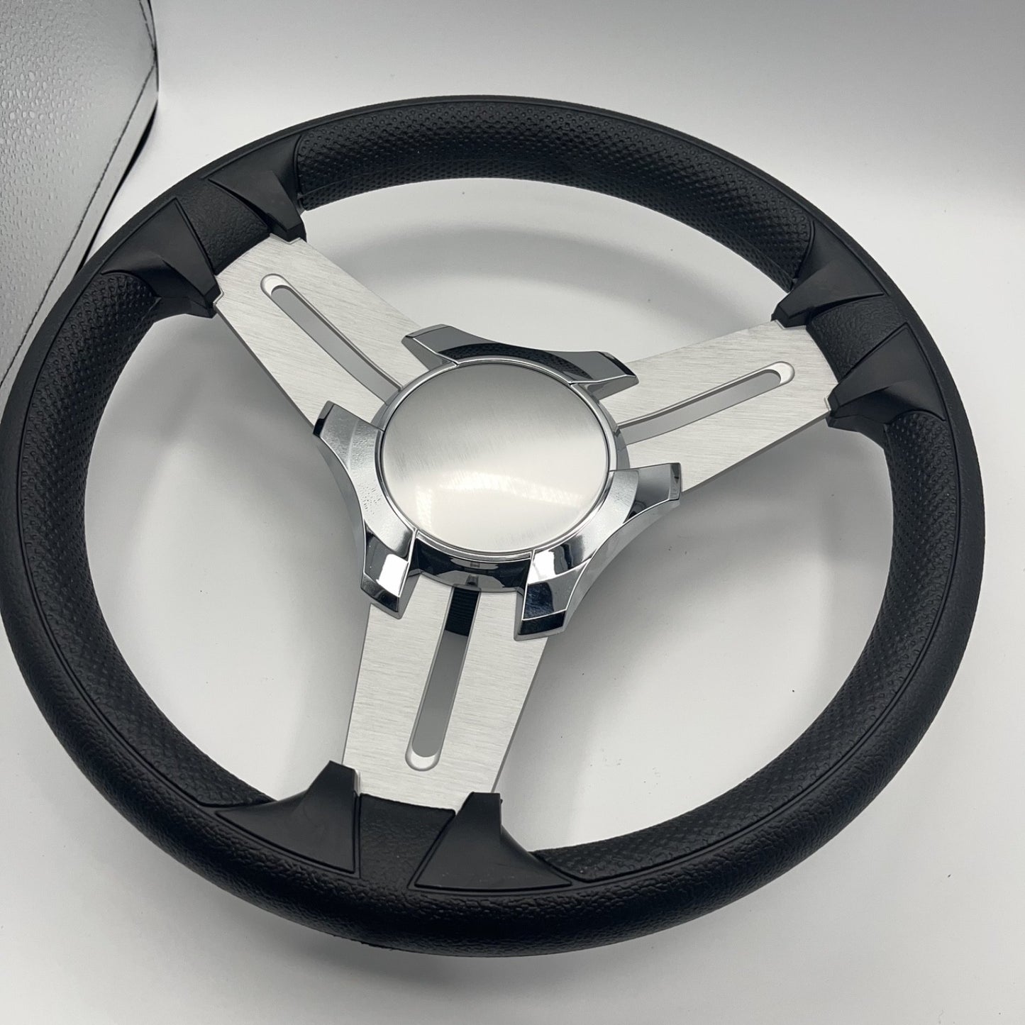 Model 15A Marine Steering Wheel Brushed Alum Spokes | Chrome Blank Cap