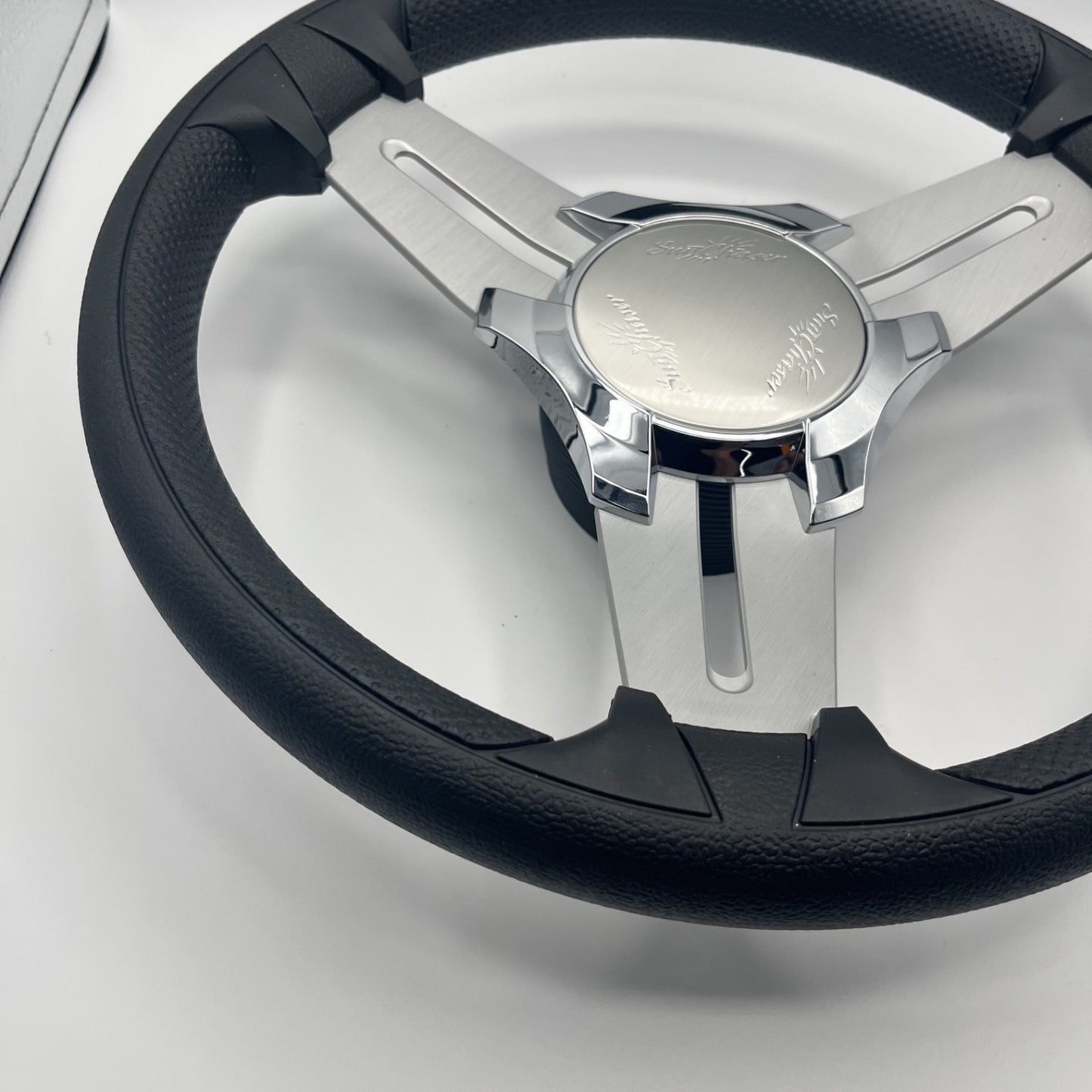 Model 15 Marine Steering Wheel Brush Alum Spokes | Sunchaser Boats Logo