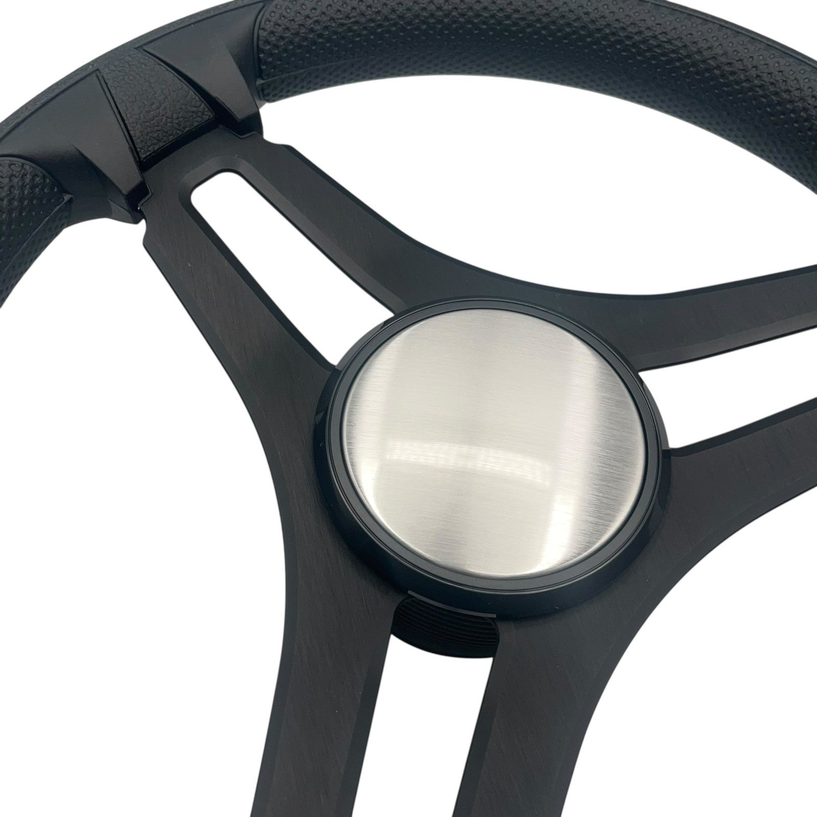 Gussi Italia Marine Steering Wheel Black Brushed Metal Spokes | Plain Dome