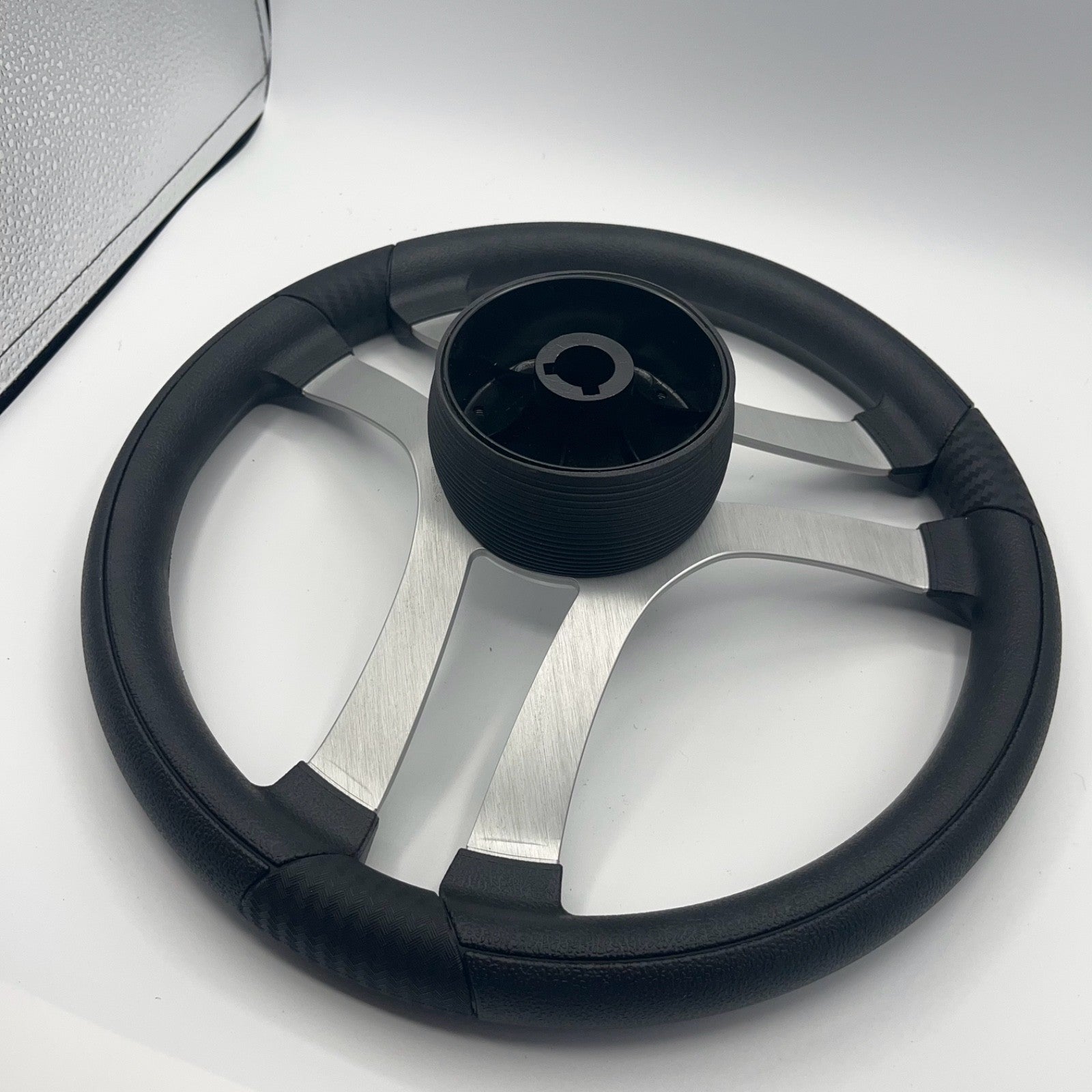 Benaco Boat Steering Wheel Brushed Aluminum Spokes | Chrome-style Dome