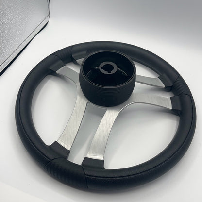 Benaco Boat Steering Wheel Brushed Aluminum Spokes | Chrome-style Dome