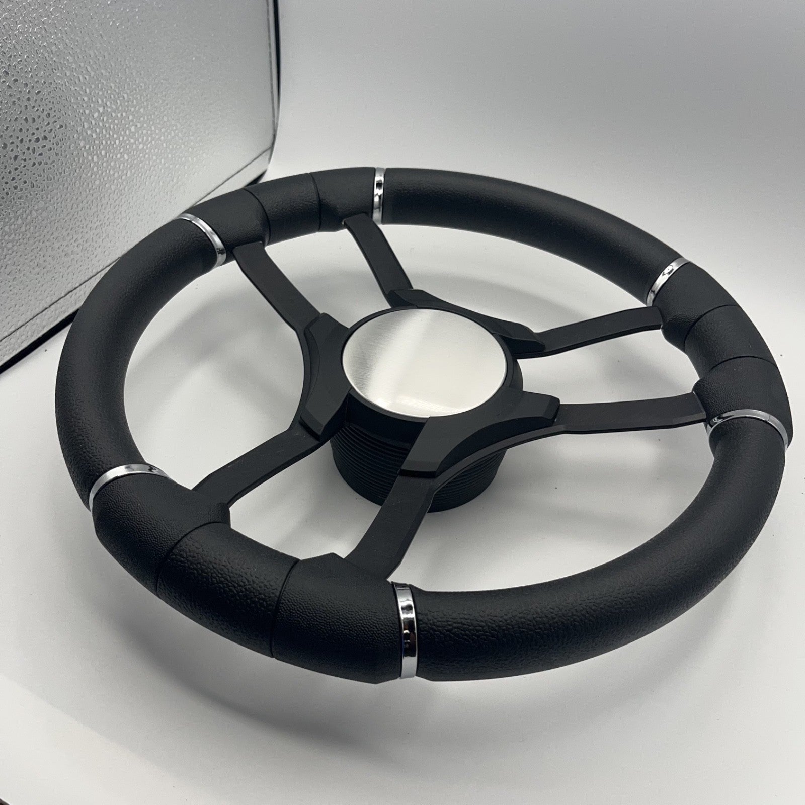 Malera Boat Steering Wheel Black Aluminum Spokes | Black Plain