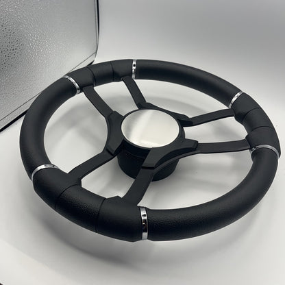 Malera Boat Steering Wheel Black Aluminum Spokes | Black Plain