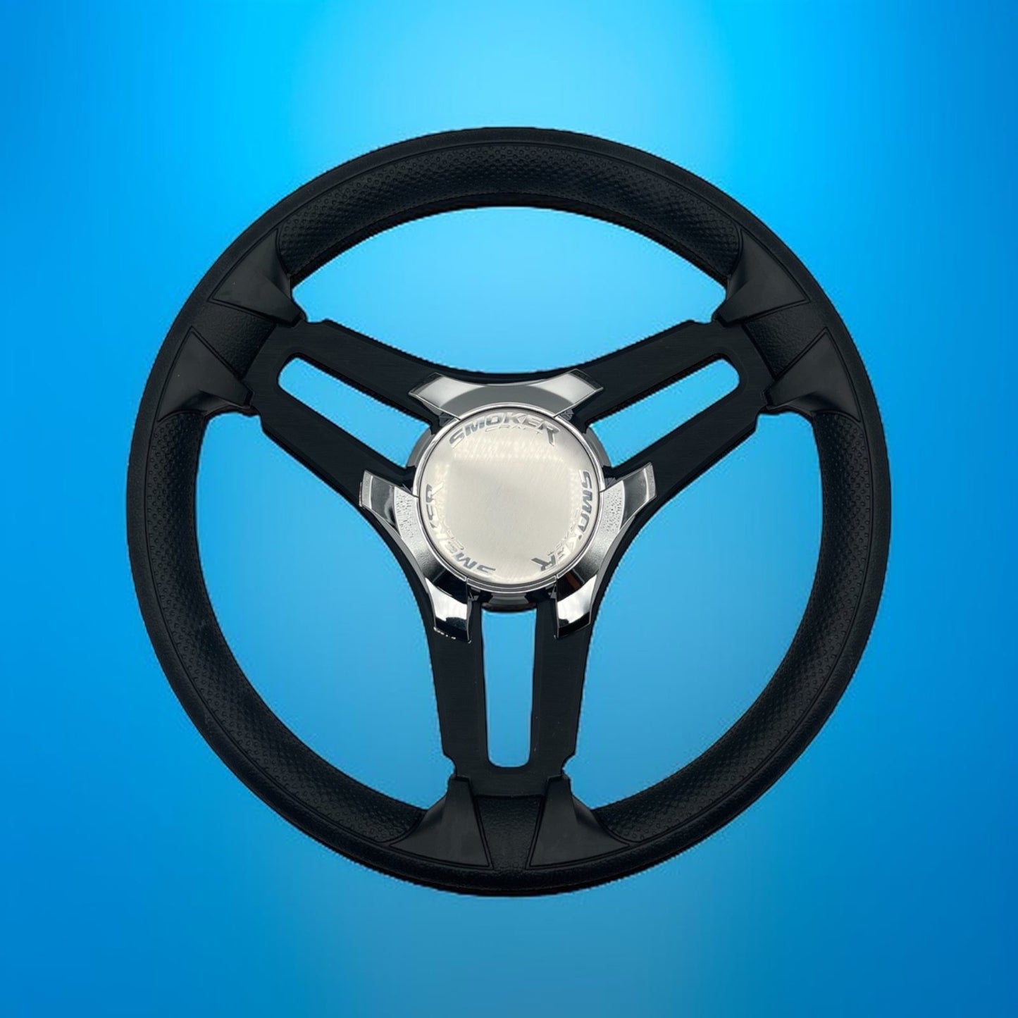 Gussi Italia Marine Steering Wheel Black Brush Metal Spokes | Smokercraft