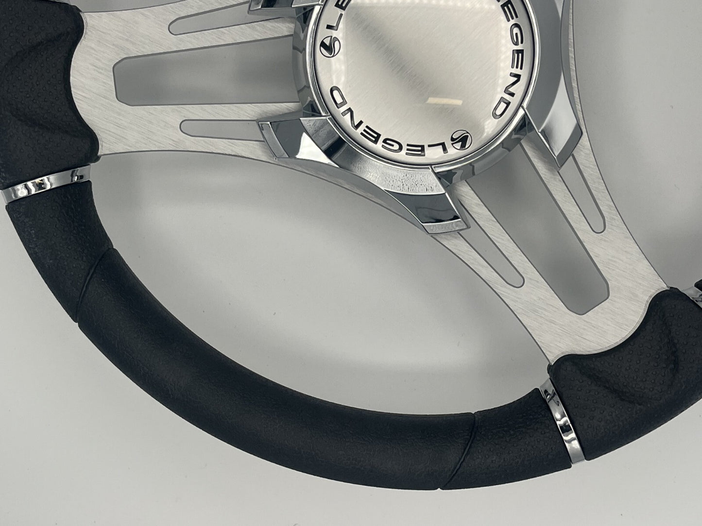 Verona Boat Steering Wheel Gray Brushed Aluminum Spokes | Legend Boats Logo