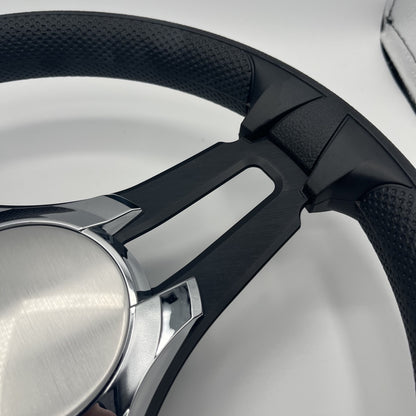 Gussi Italia Marine Steering Wheel Black Brush Metal Spokes | Chrome Plain