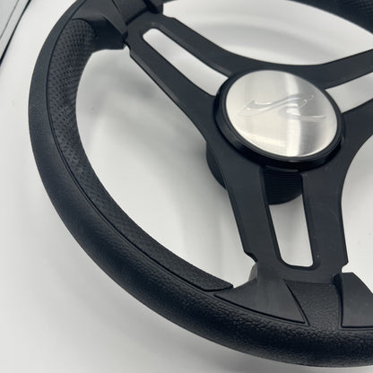 Gussi Italia Marine Steering Wheel Black Brush Metal Spokes | Sea Ray