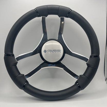 Malera Boat Steering Wheel Chrome Spokes | Gussi Dome Black Rim