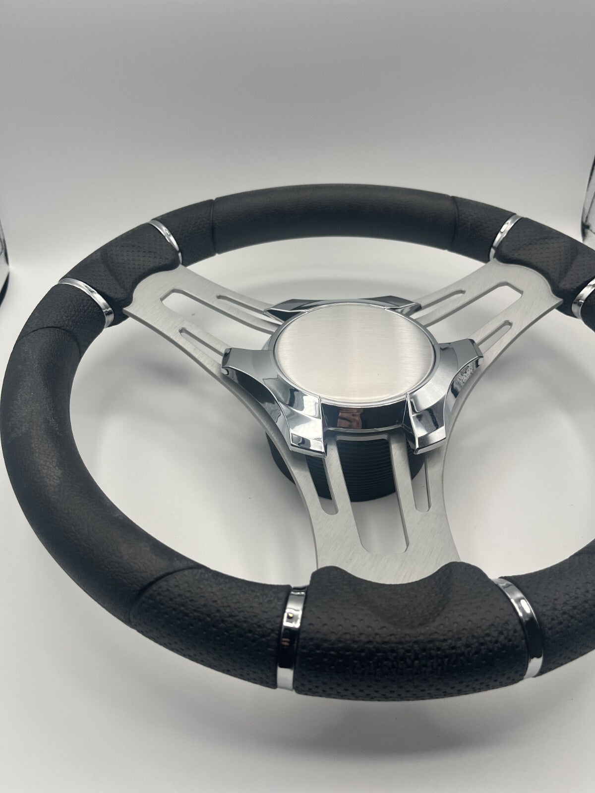 Verona Boat Steering Wheel Gray Brushed Aluminum Spokes