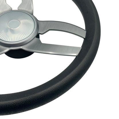 Cabrio Boat Steering Wheel Gray Brushed Alum Spoke | Starburst Center Cap