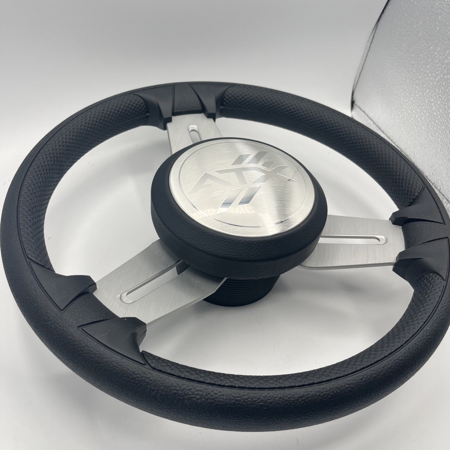 Model 15 Marine Steering Wheel Brush Alum Spokes | ATX Boats Logo