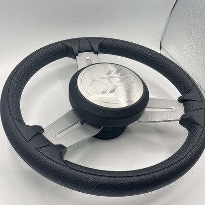 Model 15 Marine Steering Wheel Brush Alum Spokes | ATX Boats Logo