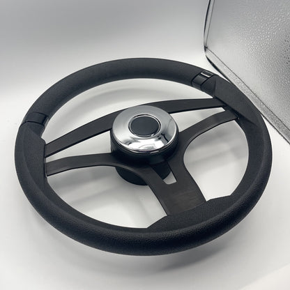 Badia Boat Steering Wheel Brushed Black Aluminum Spokes | Chrome-style Dome