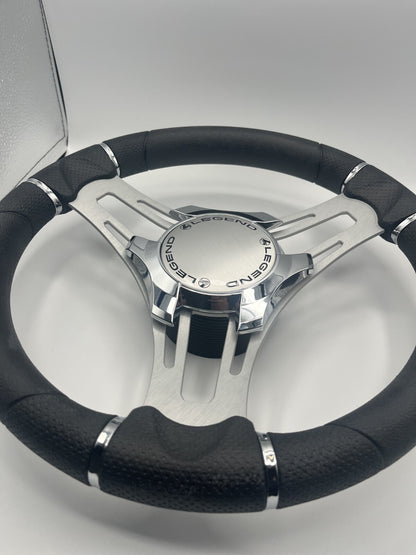 Verona Boat Steering Wheel Gray Brushed Aluminum Spokes | Legend Boats Logo