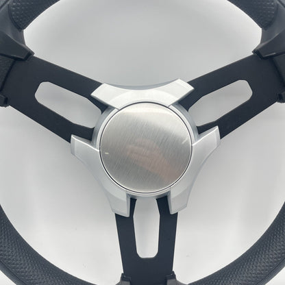 Model 15 Boat Steering Wheel Black Brushed Alum Spokes | SilvPlain
