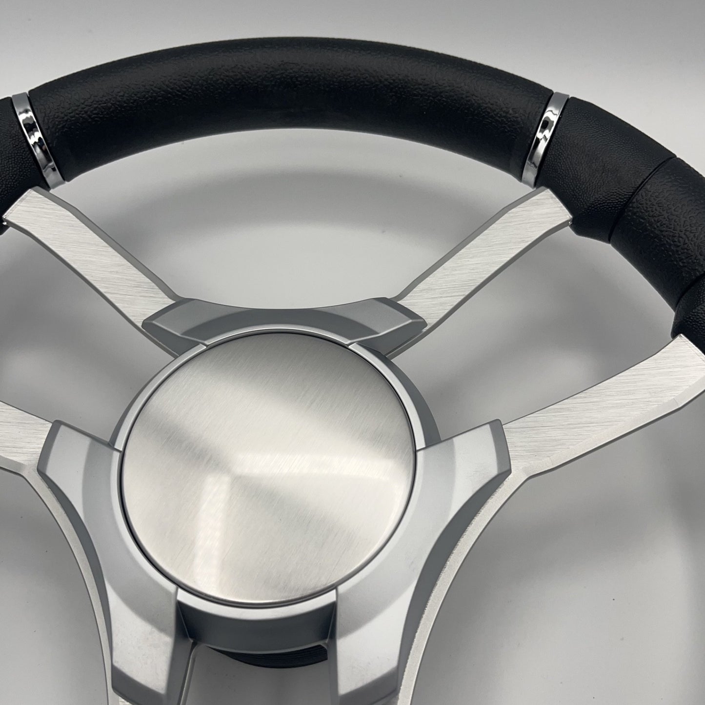 Malera Boat Steering Wheel Brushed Alum Spoke | Silver Plain Center Cap