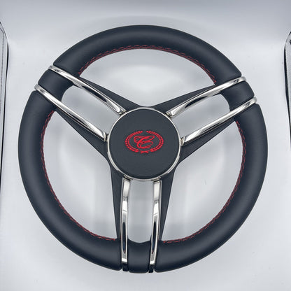Cobalt Boat Steering Wheel Stainless Steel Spoke Leather Rim | Cobalt Boats Logo