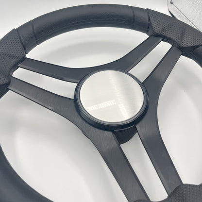 Molinara Marine Steering Wheel Black Brushed Alum Spokes | Plain Brushed
