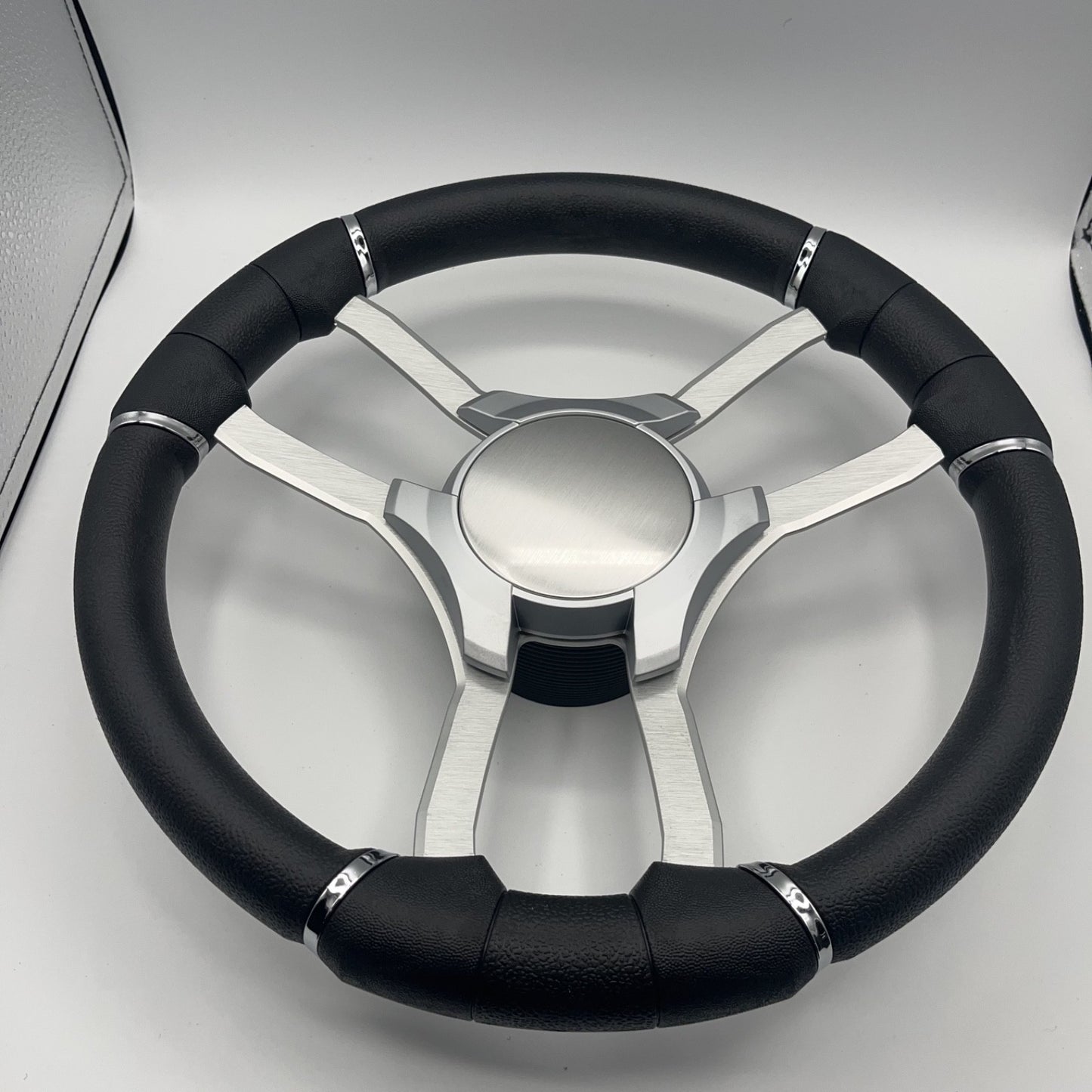Malera Boat Steering Wheel Brushed Alum Spoke | Silver Plain Center Cap