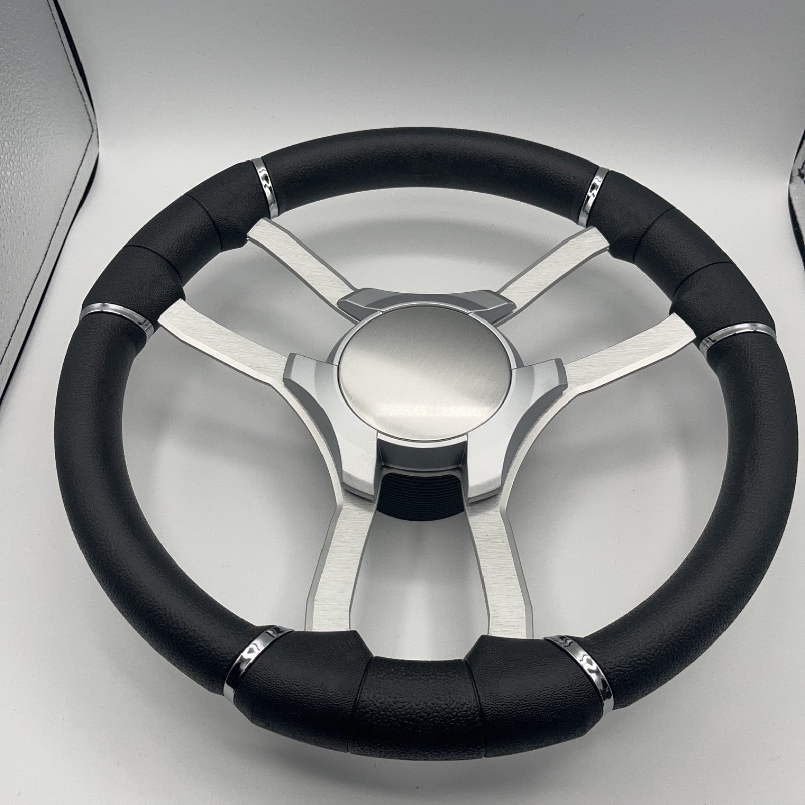 Malera Boat Steering Wheel Brushed Alum Spoke | Silver Plain Center Cap