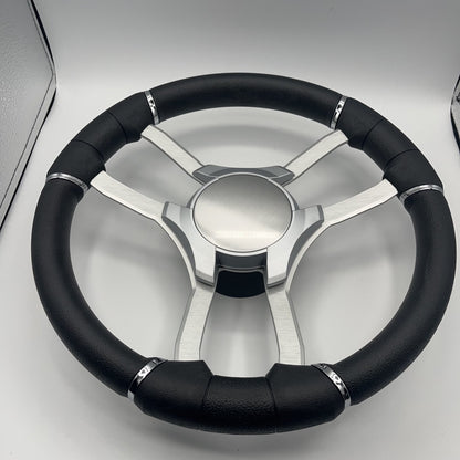Malera Boat Steering Wheel Brushed Alum Spoke | Silver Plain Center Cap