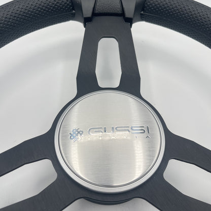 Gussi Italia Model 15 Steering Wheel Blk Brushed Alum Spokes | Silver Gussi Logo